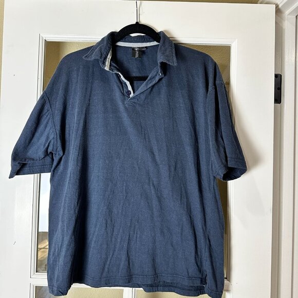 BURNSIDE Super Soft Navy Kint Polo Shirt Short Sleeve Size Large - Picture 2 of 6